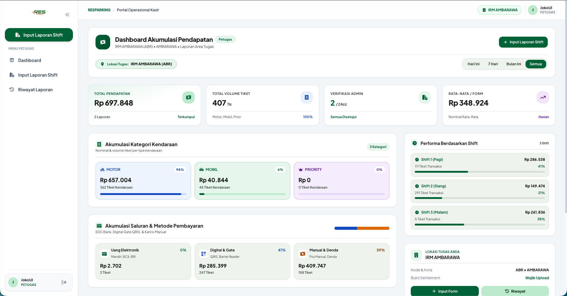 Field Cashier Portal & Shift Reporting Form